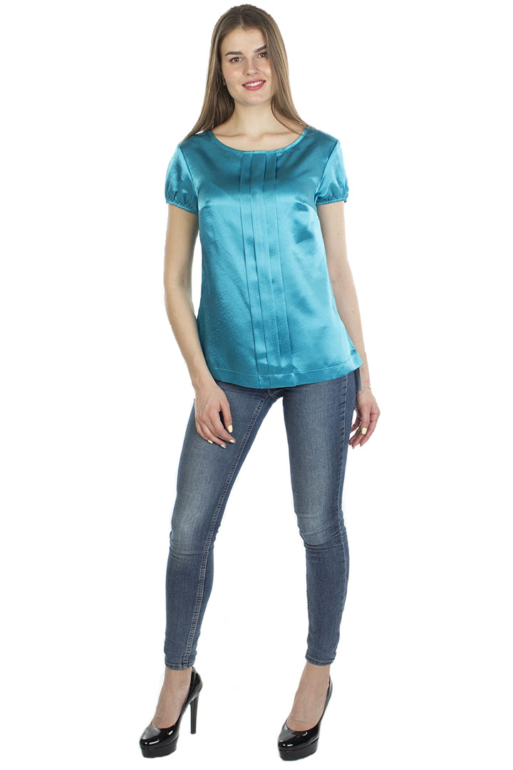 Фото товара 19487, бирюзовая блузка с коротким рукавом