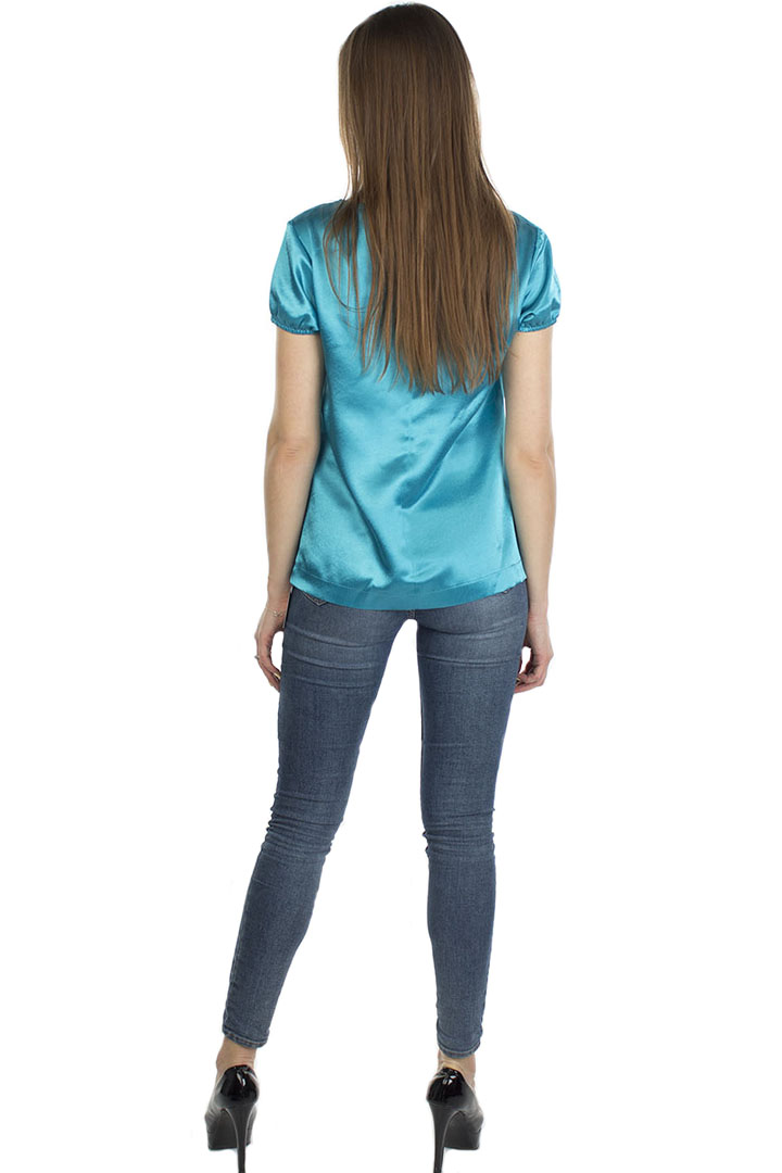 Фото товара 19489, бирюзовая блузка с коротким рукавом