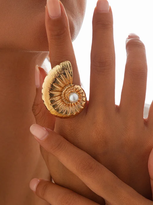 Фото товара 25601, кольцо ракушка бижутерия регулируемое безразмерное золотое